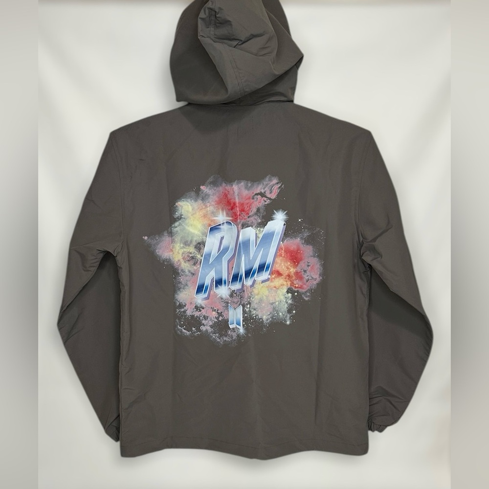 BTS RM Men's Size Medium Anorak Windbreaker Jacket Gray K Pop Vintage Retro